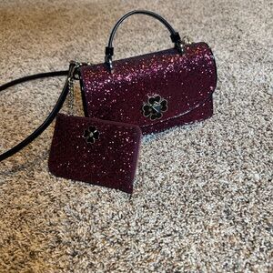 Kate Spade Odette glitter top handle mini bag and matching Odette card holder